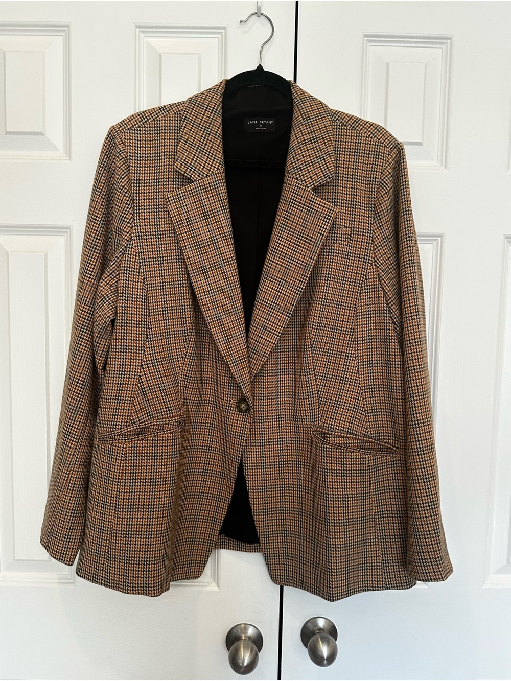 Lane Bryant Brown Plaid Single-Button Blazer Jacket